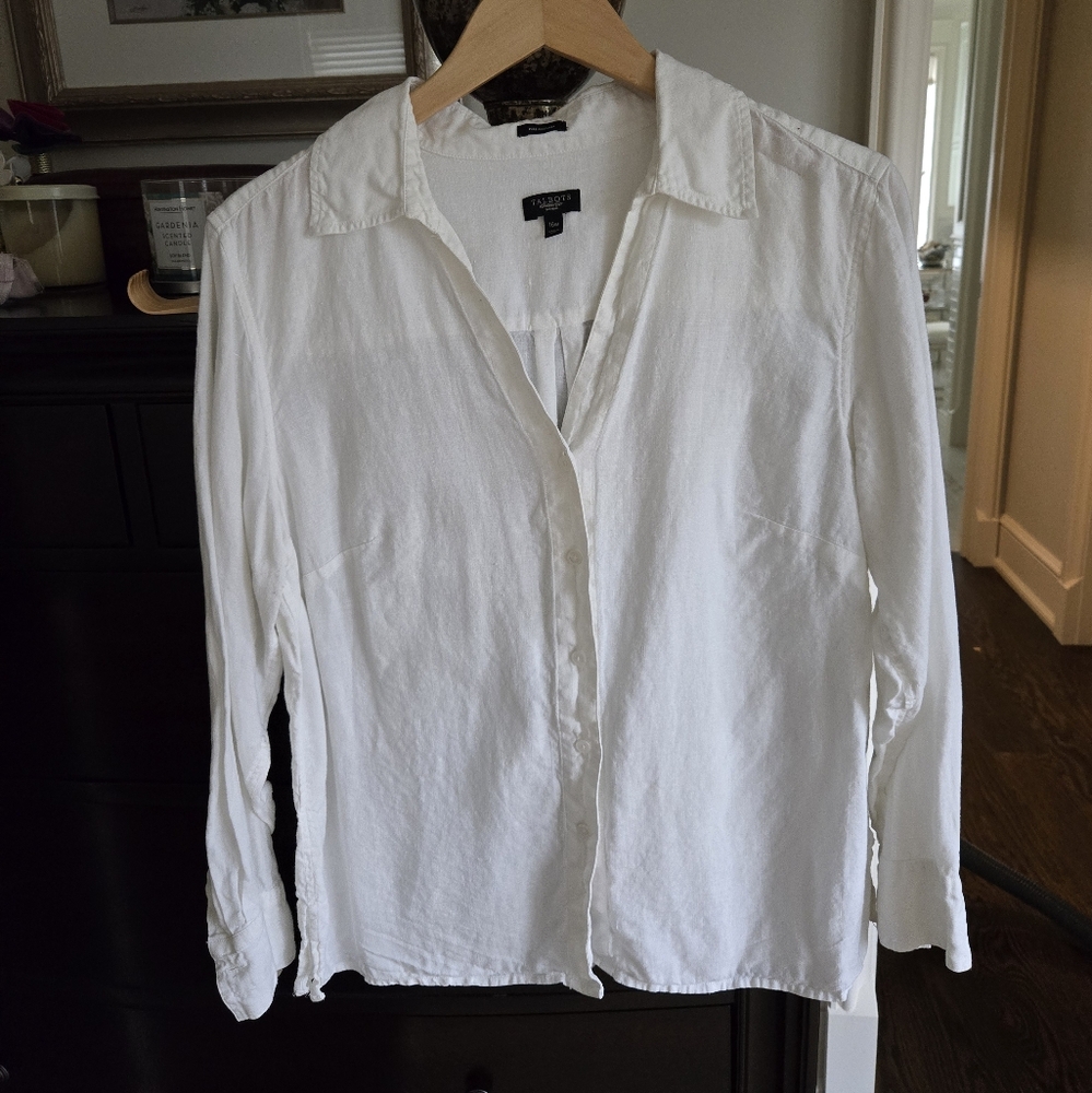 Talbots Pure Irish Linen Collared Blouse, Sz 16w, Cream
